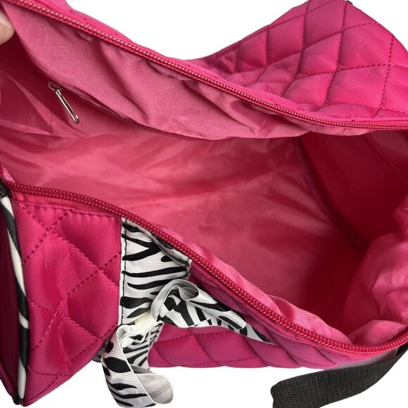Dance Duffle Bag Girls Quilted Zebra Pattern Ribbon Pink - Picture 5 of 9